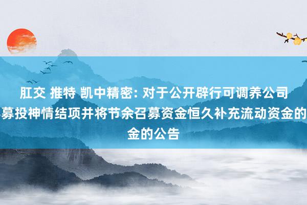 肛交 推特 凯中精密: 对于公开辟行可调养公司债券募投神情结项并将节余召募资金恒久补充流动资金的公告