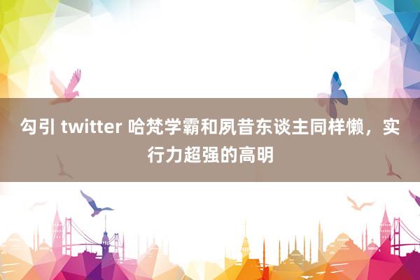 勾引 twitter 哈梵学霸和夙昔东谈主同样懒，实行力超强的高明