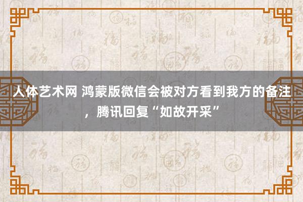 人体艺术网 鸿蒙版微信会被对方看到我方的备注，腾讯回复“如故开采”