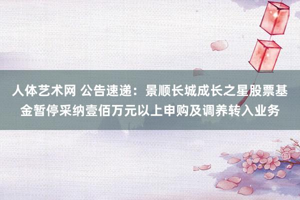 人体艺术网 公告速递：景顺长城成长之星股票基金暂停采纳壹佰万元以上申购及调养转入业务