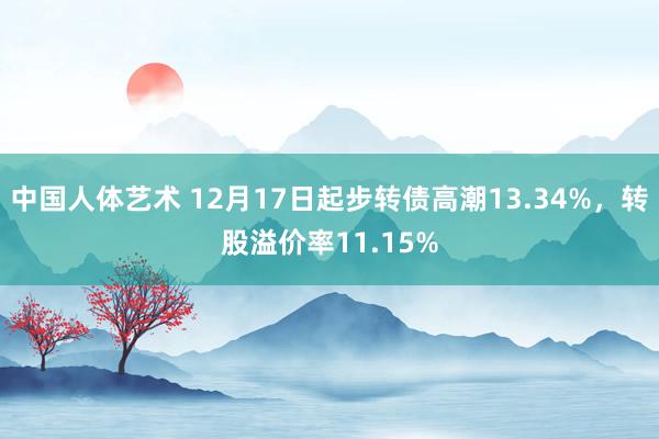 中国人体艺术 12月17日起步转债高潮13.34%，转股溢价率11.15%