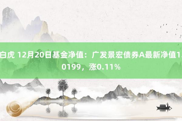 白虎 12月20日基金净值：广发景宏债券A最新净值1.0199，涨0.11%